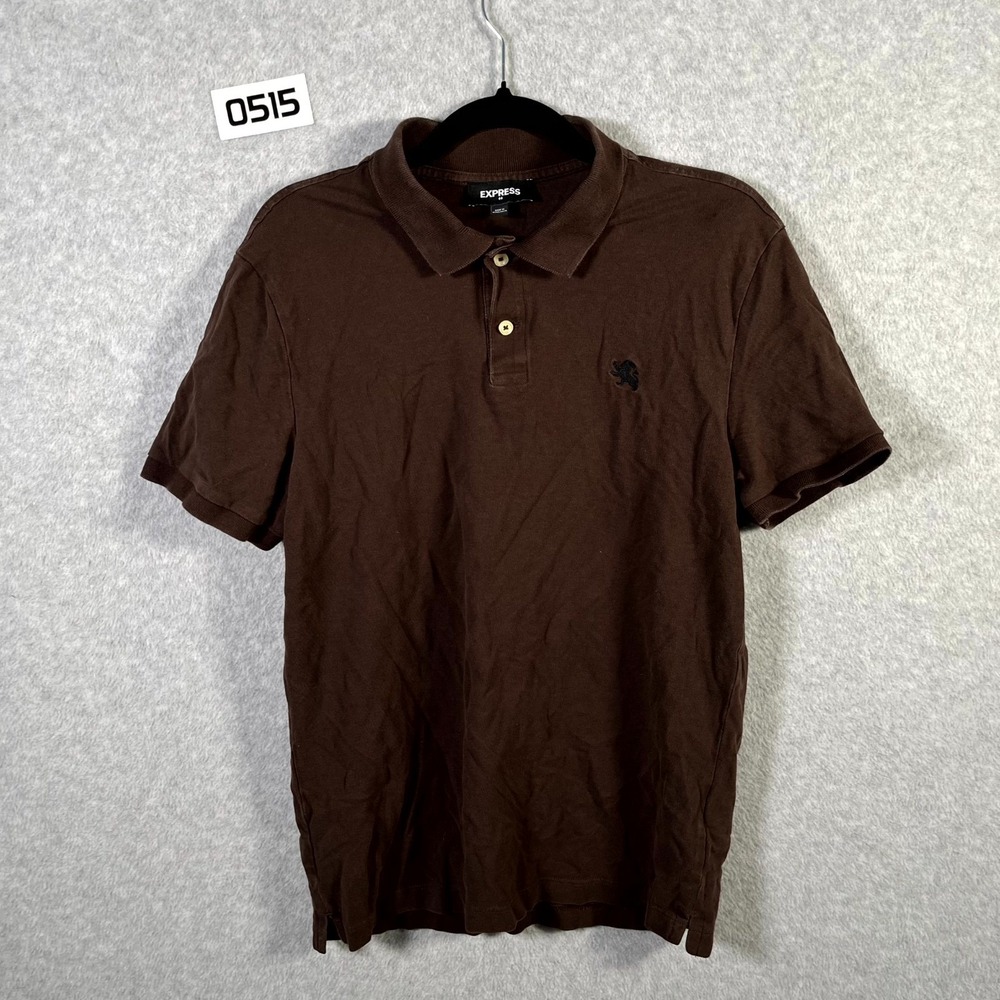 Express Polo Shirt Mens Medium Brown Cotton Side Slit Golf Performance Tennis